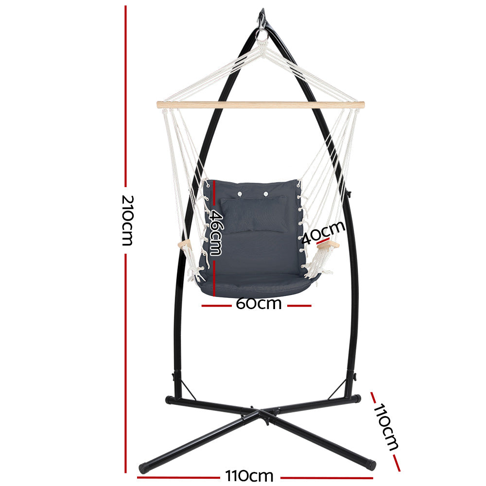 Gardeon Hammock Chair with Armrests Steel Stand 360 Rotation Grey