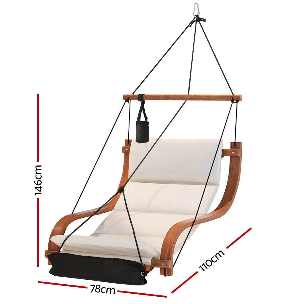 Gardeon Wooden Hammock Chair with Cushion and Footrest Indoor Outdoor