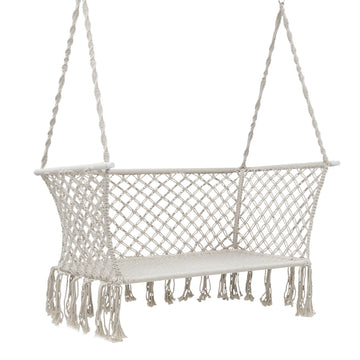Gardeon 2-Seater Hammock Chair with Tassels 200kg Capacity Cream