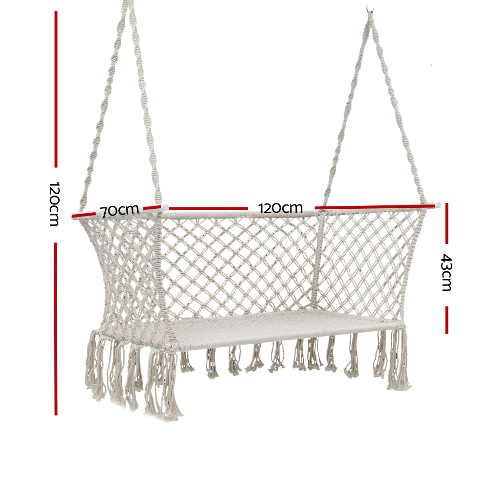 Gardeon 2-Seater Hammock Chair with Tassels 200kg Capacity Cream