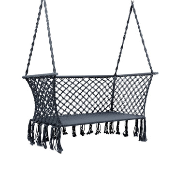 Gardeon 2-Seater Hammock Chair with Tassels 200kg Capacity Grey