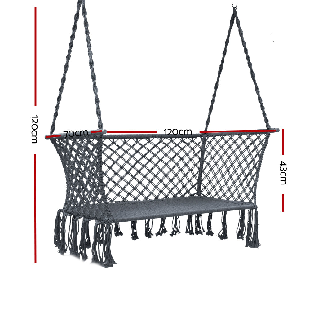 Gardeon 2-Seater Hammock Chair with Tassels 200kg Capacity Grey