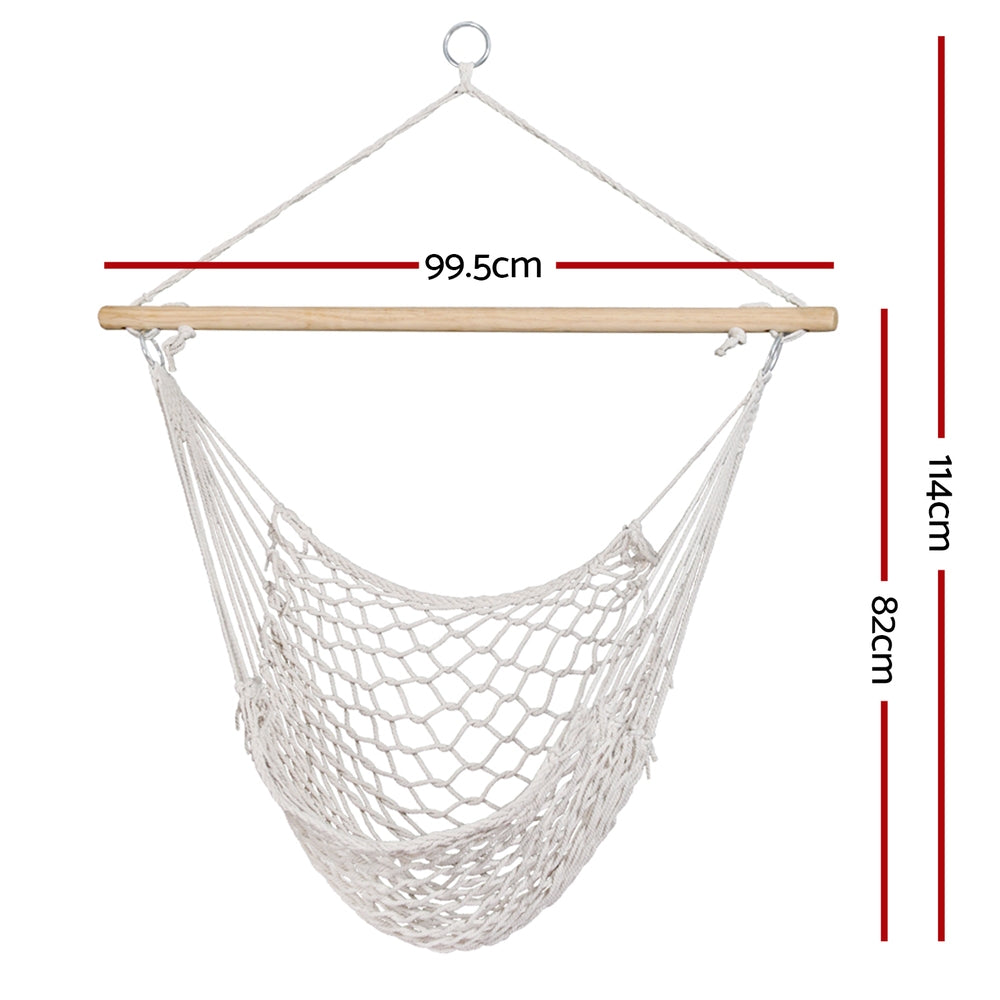 Gardeon Hammock Chair Hanging Cotton Rope Indoor Outdoor Cream