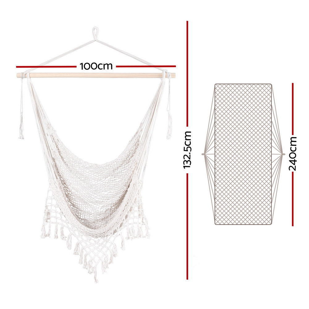 Gardeon Hammock Chair Swing Fabric with Timber Rail 240cm Cream