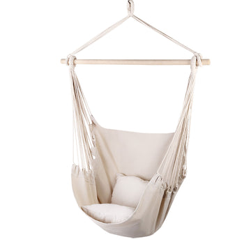 Gardeon Hammock Chair with Timber Rail and Cushions Cream