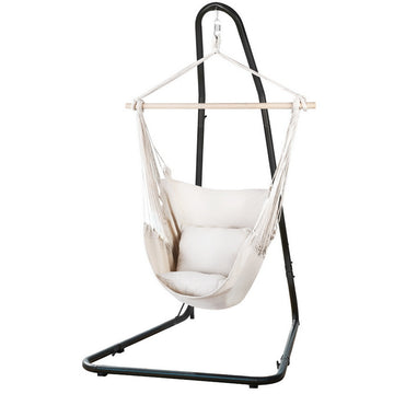 Gardeon Hanging Hammock Chair with Steel Stand Cream