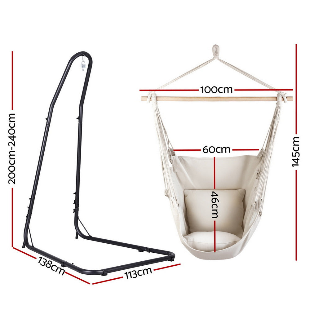 Gardeon Hanging Hammock Chair with Steel Stand Cream
