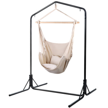 Gardeon Hammock Chair with Stand Pillow Included Steel Frame 120kg Cream