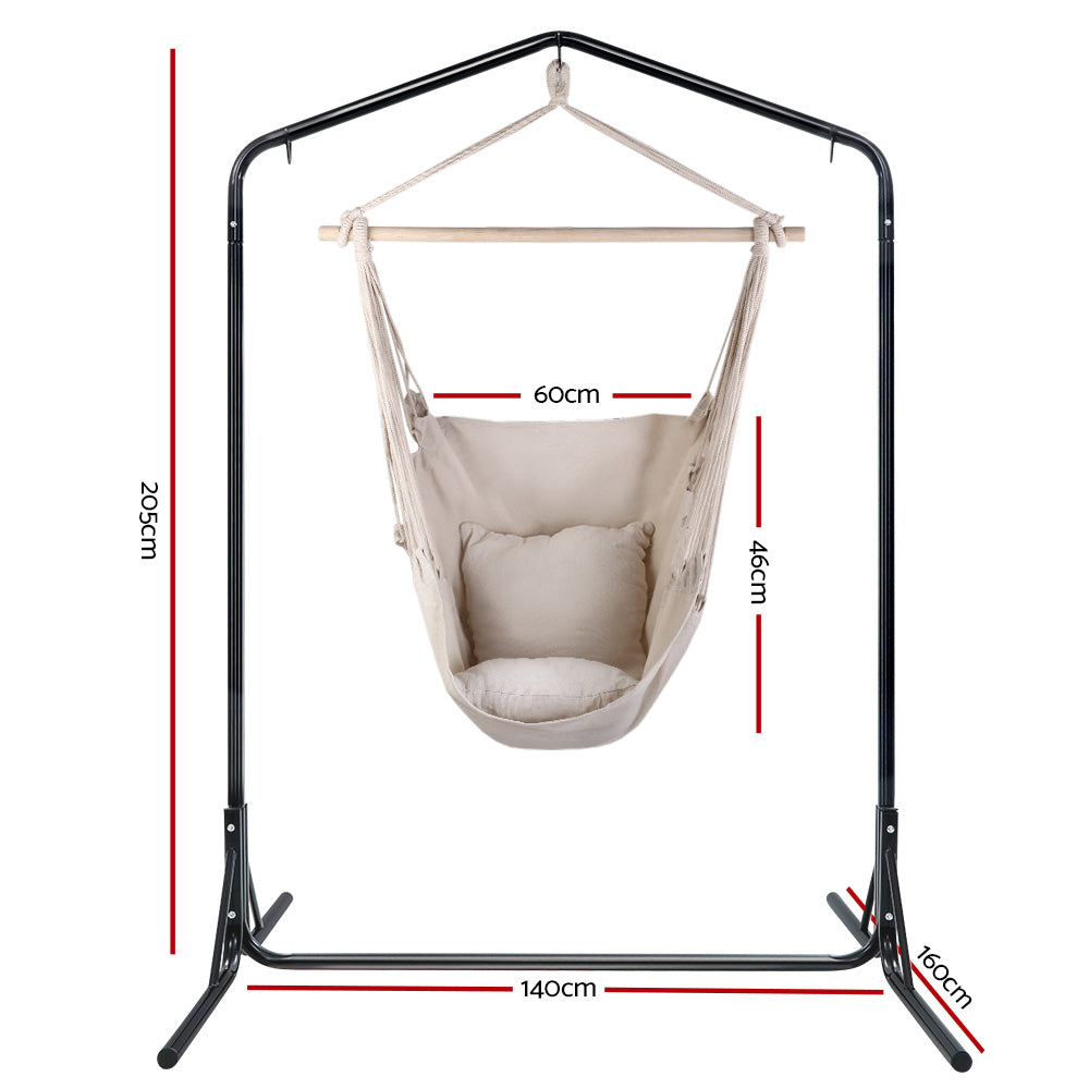 Gardeon Hammock Chair with Stand Pillow Included Steel Frame 120kg Cream