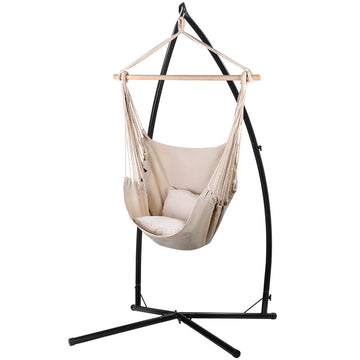 Gardeon Hammock Chair with Stand Steel Frame 120kg Cream Pillow