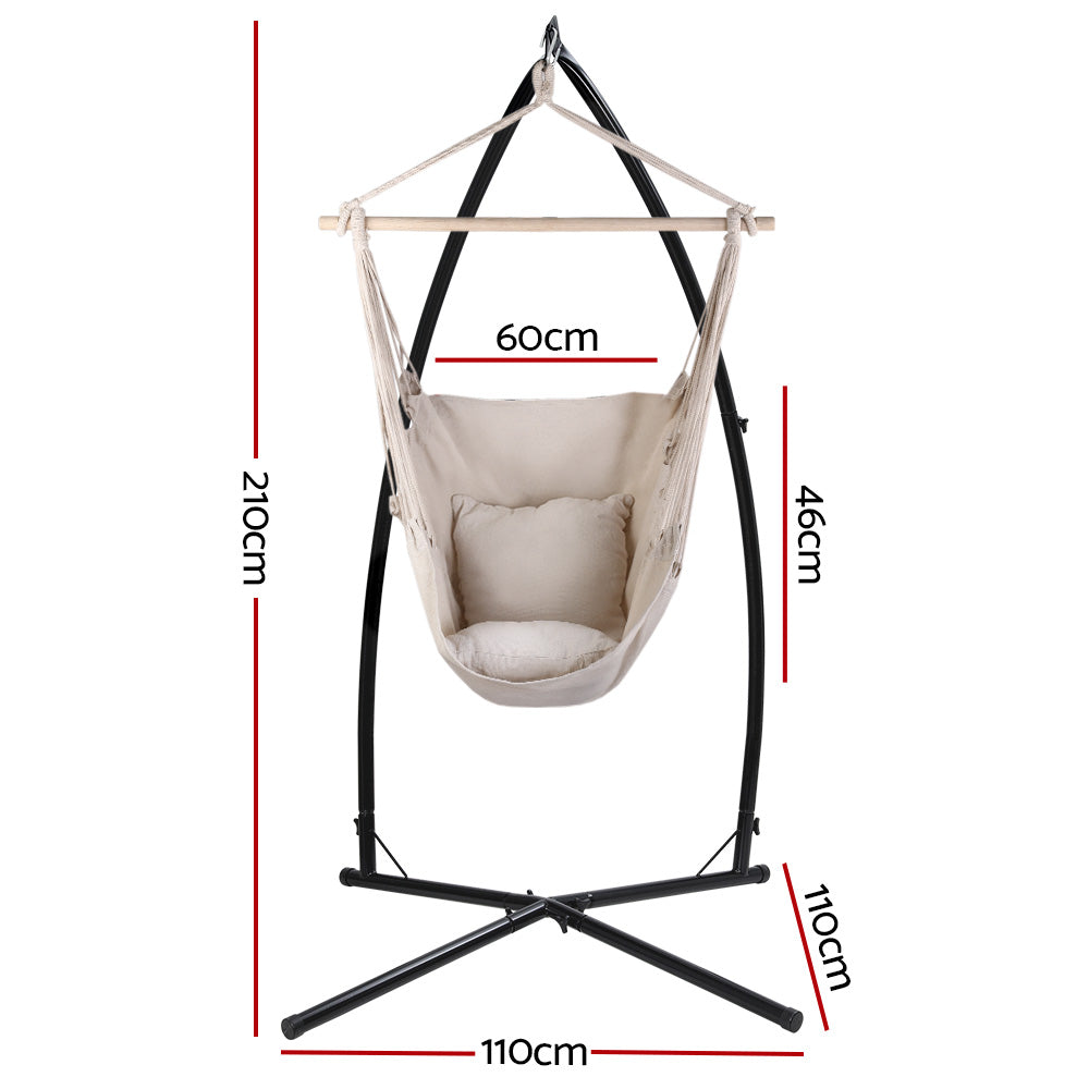 Gardeon Hammock Chair with Stand Steel Frame 120kg Cream Pillow