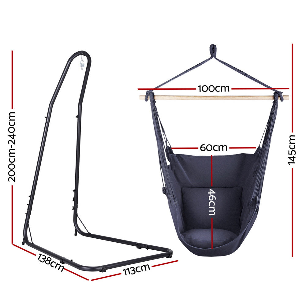 Gardeon Hanging Hammock Chair with Steel Stand Grey