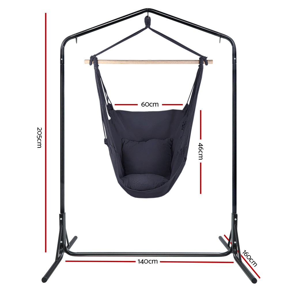 Gardeon Hammock Chair with Stand Pillow Included Steel Frame 120kg Grey