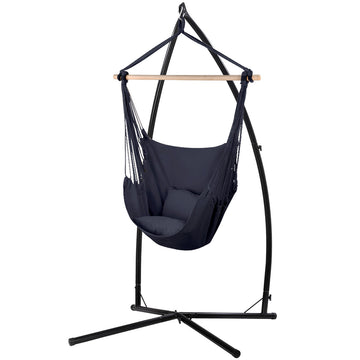 Gardeon Hammock Chair with Stand Steel Frame 180kg Grey