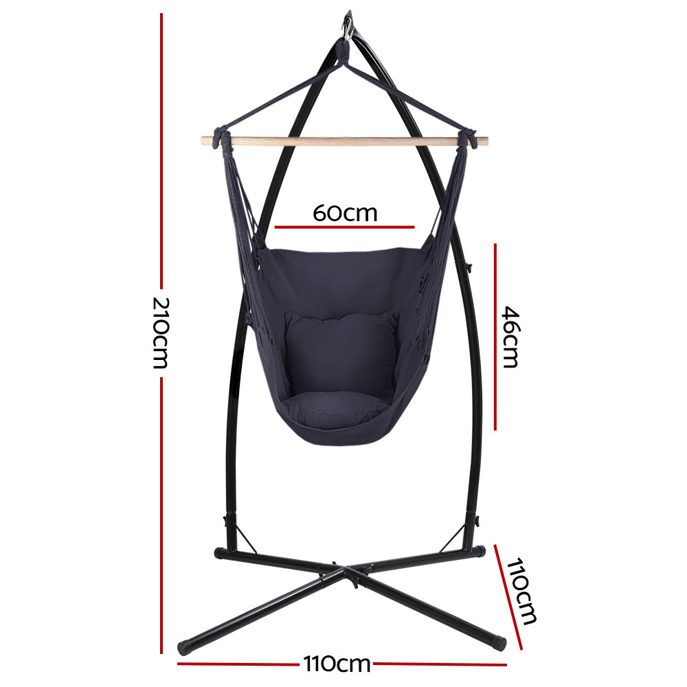 Gardeon Hammock Chair with Stand Steel Frame 180kg Grey