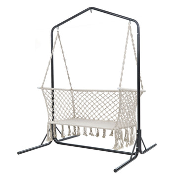 Gardeon Hammock Chair and Stand 2-Seater Cream Cotton