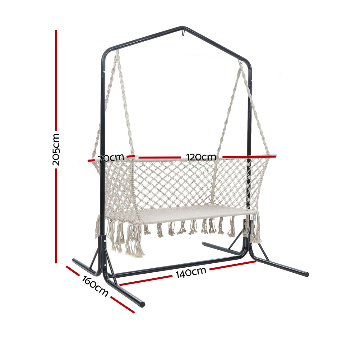 Gardeon Hammock Chair and Stand 2-Seater Cream Cotton