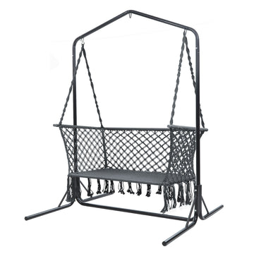 Gardeon Hammock Chair and Stand 2-Seater Grey Cotton