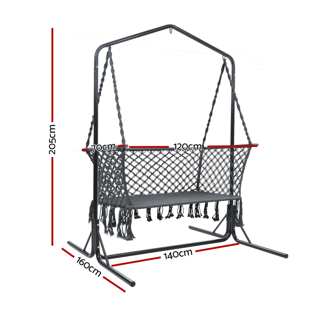 Gardeon Hammock Chair and Stand 2-Seater Grey Cotton