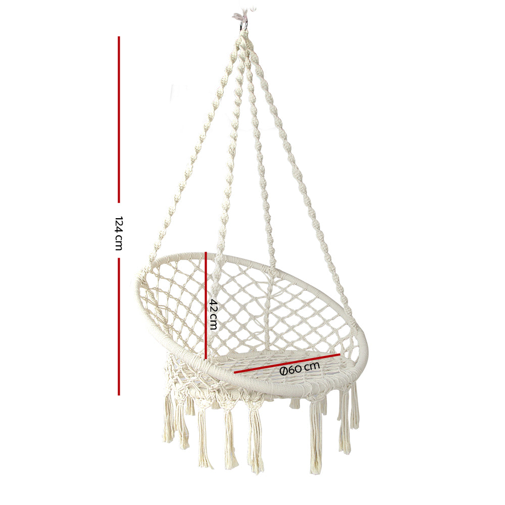 Gardeon Hammock Chair Outdoor Hanging Macrame Cotton Cream