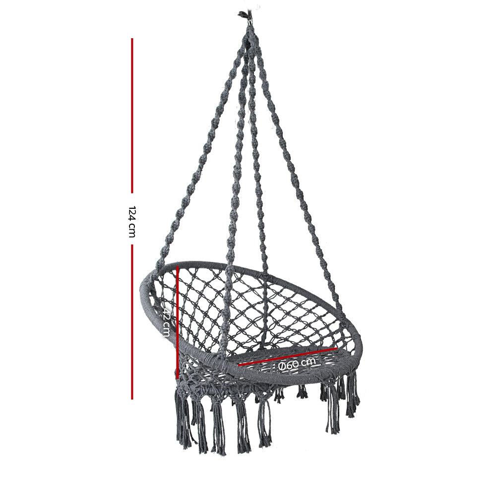 Gardeon Hammock Chair Indoor Outdoor Hanging Cotton Grey
