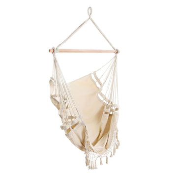 Gardeon Hammock Chair Outdoor Swing with Tassel Cream