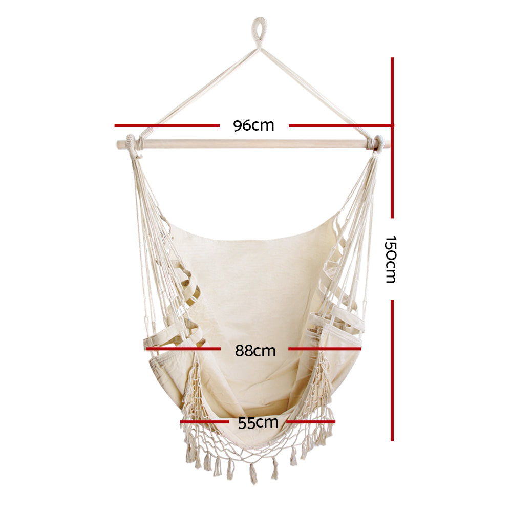 Gardeon Hammock Chair Outdoor Swing with Tassel Cream