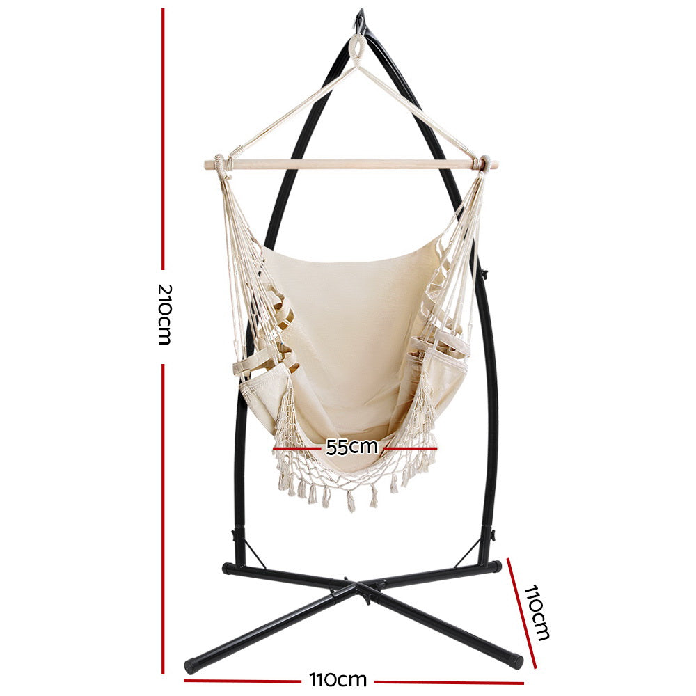 Gardeon Hammock Chair with Steel Stand Cream