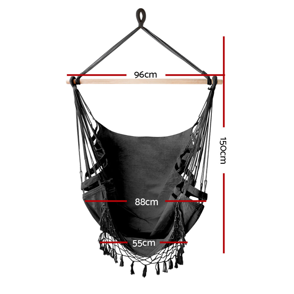 Gardeon Hammock Chair Outdoor Swing with Tassel Grey 150x90cm