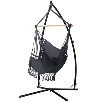 Gardeon Hammock Chair with Steel Stand Indoor Outdoor Grey
