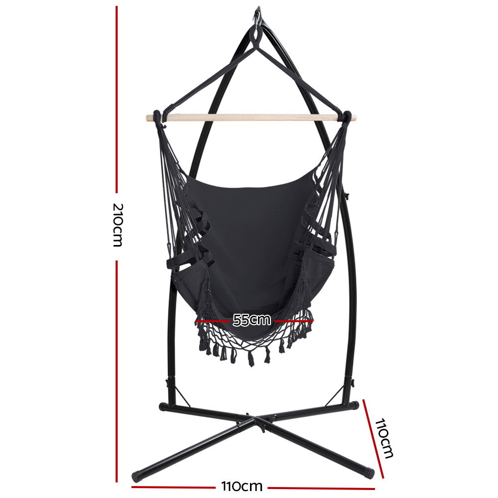 Gardeon Hammock Chair with Steel Stand Indoor Outdoor Grey