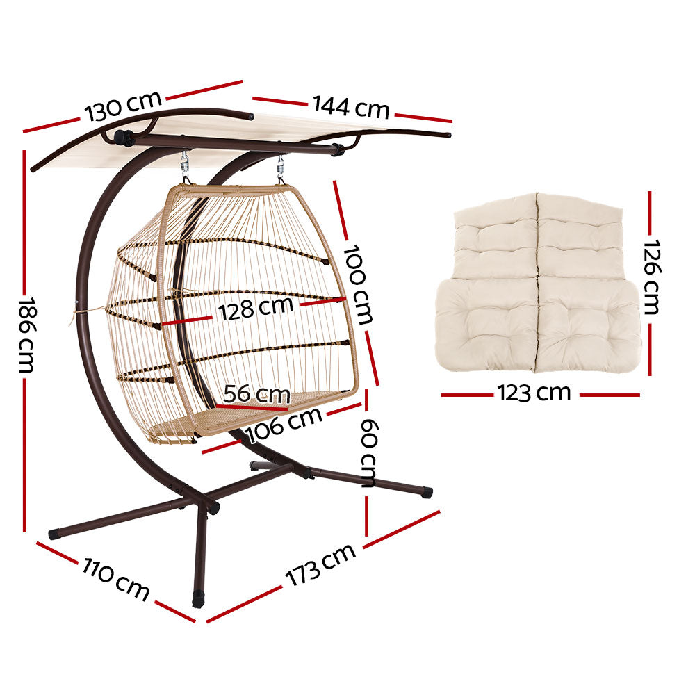 Gardeon Outdoor Hanging Swing Chair Wicker 2 Seater Latte