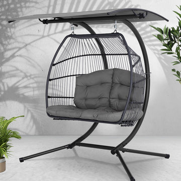 Gardeon Outdoor Hanging Swing Chair Wicker 2 Seater Grey