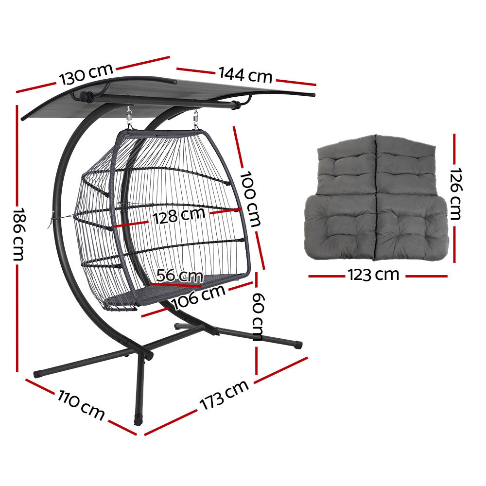 Gardeon Outdoor Hanging Swing Chair Wicker 2 Seater Grey