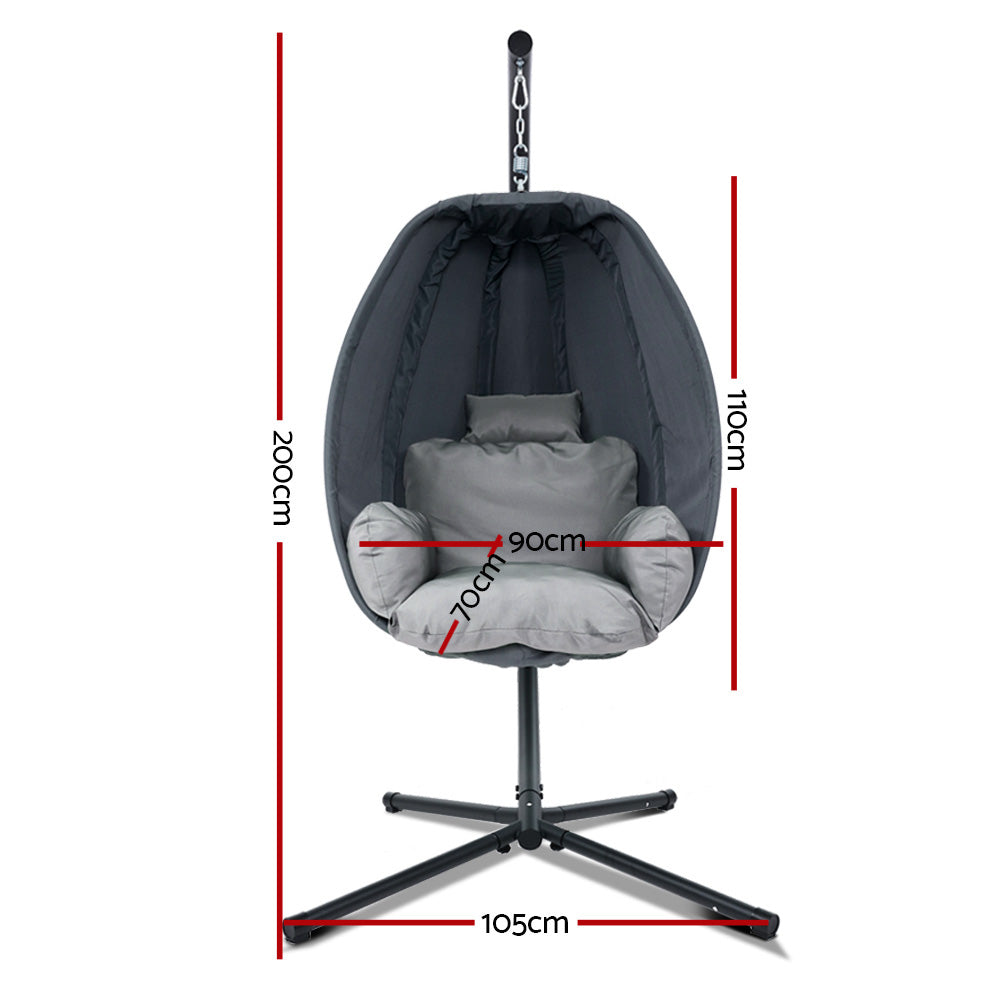 Gardeon Outdoor Hanging Egg Chair with Canopy Foldable Grey