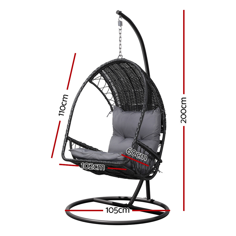Gardeon Egg Swing Chair Outdoor Wicker Pod Black