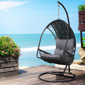 Gardeon Egg Swing Chair Outdoor Wicker Pod Black