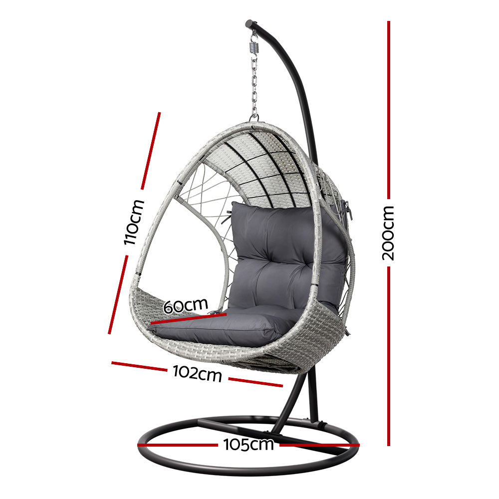 Gardeon Egg Swing Chair Outdoor Wicker Pod Light Grey