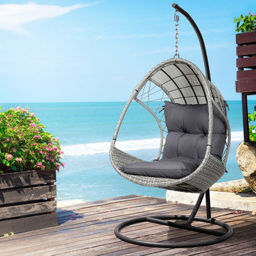 Gardeon Egg Swing Chair Outdoor Wicker Pod Light Grey