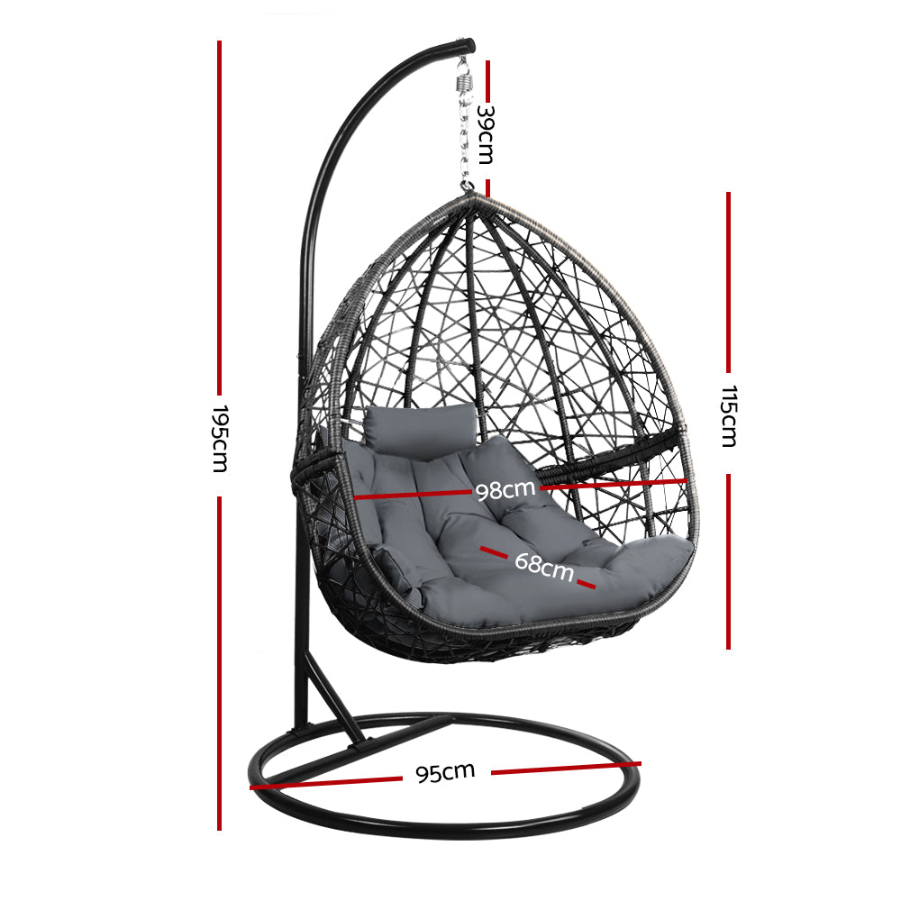 Gardeon Wicker Egg Swing Chair Pod Stand with Cushion Grey