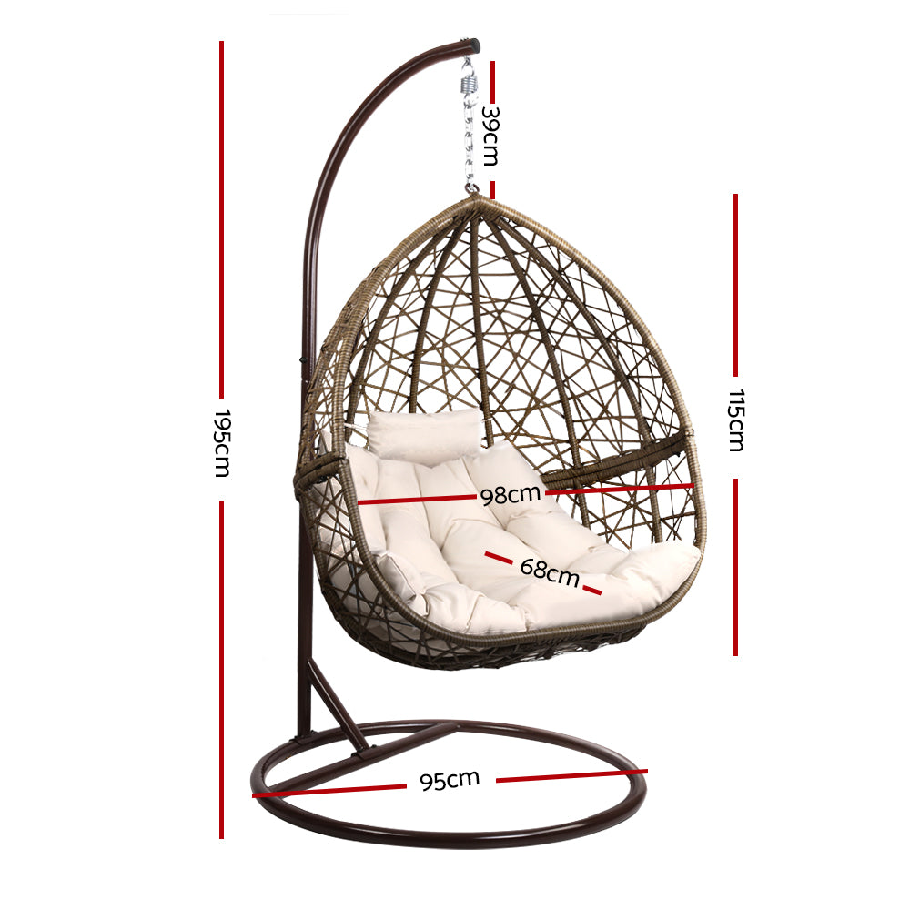 Gardeon Wicker Egg Swing Chair Pod Stand with Cushion Latte