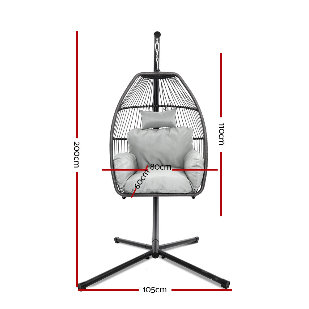 Gardeon Outdoor Hanging Egg Chair with Cushion Grey