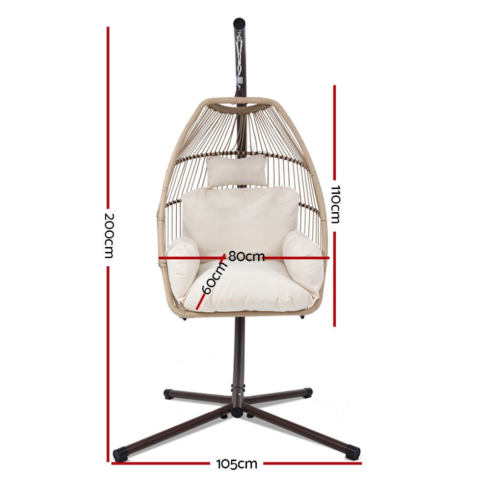 Gardeon Outdoor Hanging Egg Chair with Cushion Latte