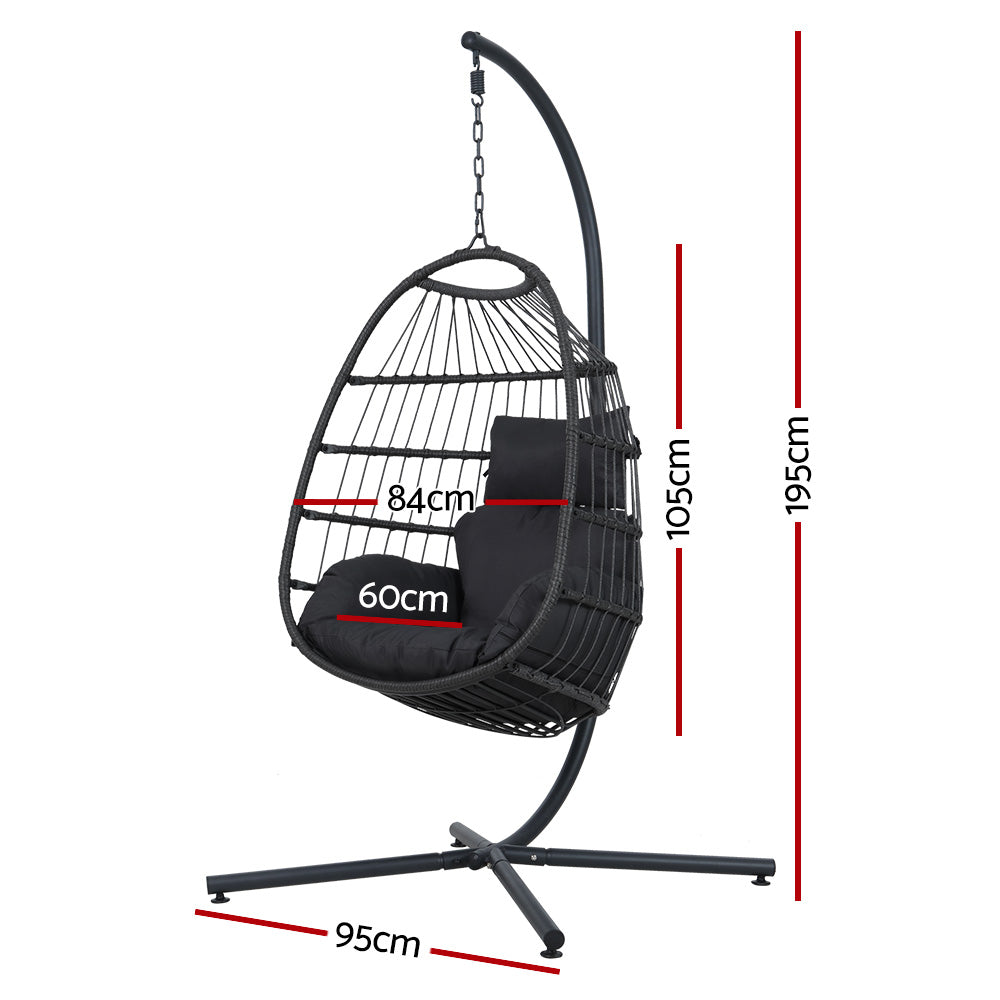 Gardeon Indoor Outdoor Hanging Egg Swing Chair Wicker Rope Grey