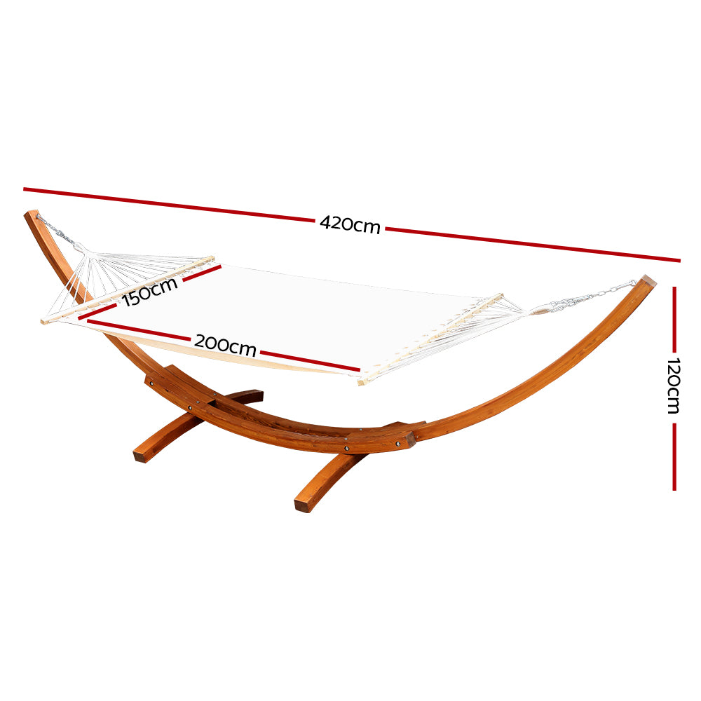 Gardeon Outdoor Timber Hammock with Stand 200kg Cream
