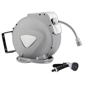 Retractable Hose Reel 10M Wall Mount Auto Rewind Garden Grey