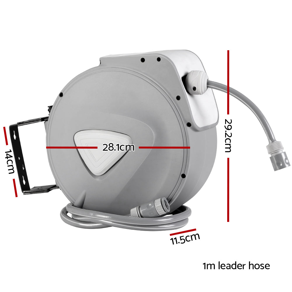 Retractable Hose Reel 10M Wall Mount Auto Rewind Garden Grey