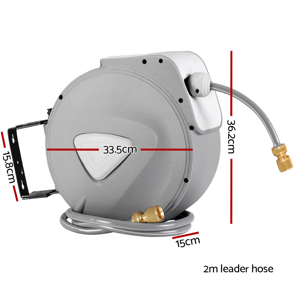 Retractable Hose Reel 20M Wall Mount Auto Rewind Brass Spray Gun