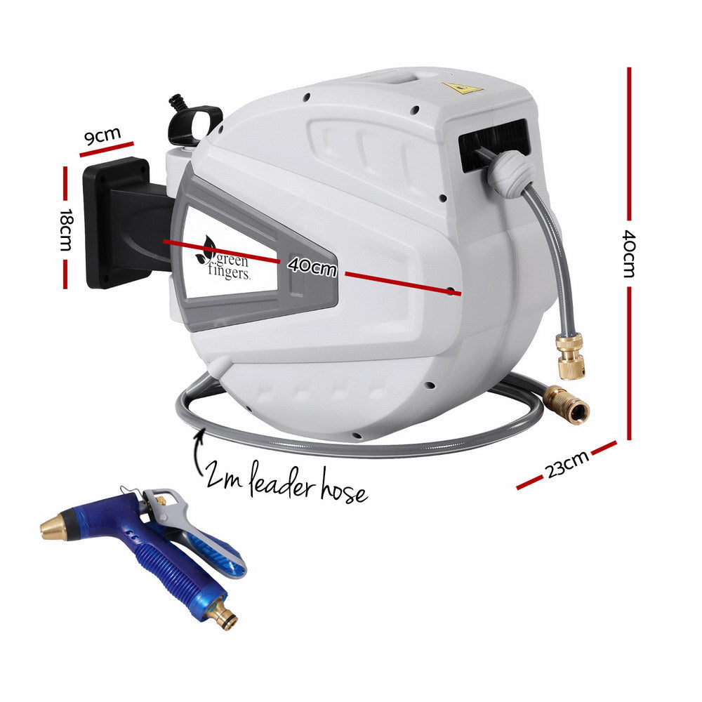 Green Fingers Wall Mount Retractable Garden Hose Reel 30m with Spray Gun