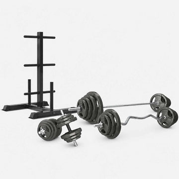 CORTEX 90kg Cast Iron Weight Set with Weight Tree Stand